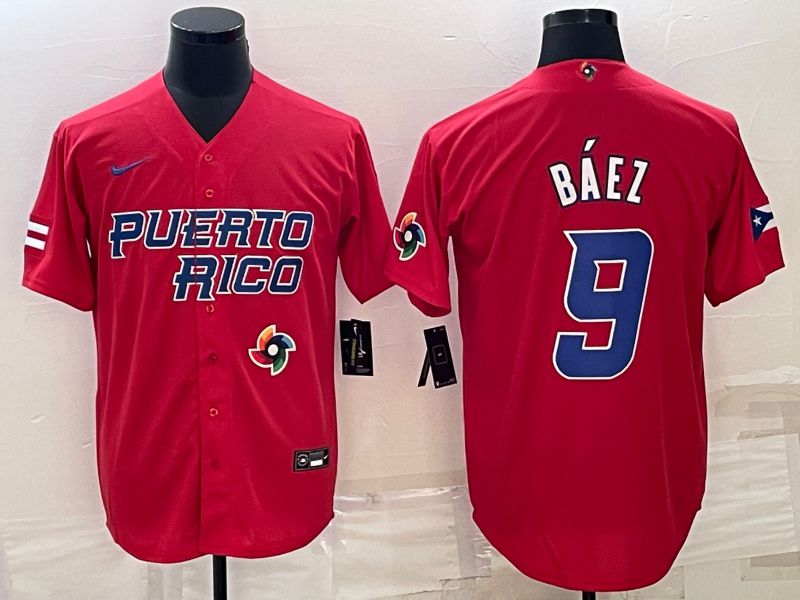 Men 2023 World Cub 9 Baez Red Nike MLB Jersey8